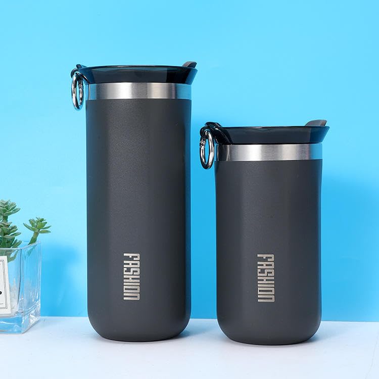 Élégant gobelet à café sous vide en acier brossé gris mat à double isolation 350 ml