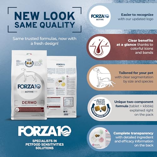 Forza10 Dermo Allergie Hundefutter, Hundefutter für Allergien und Juckreiz, Hundetrockenfutter für Hautallergien, Fischgeschmack Empfindlicher Magen Hundefutter, Empfindlicher Magen Hundefutter