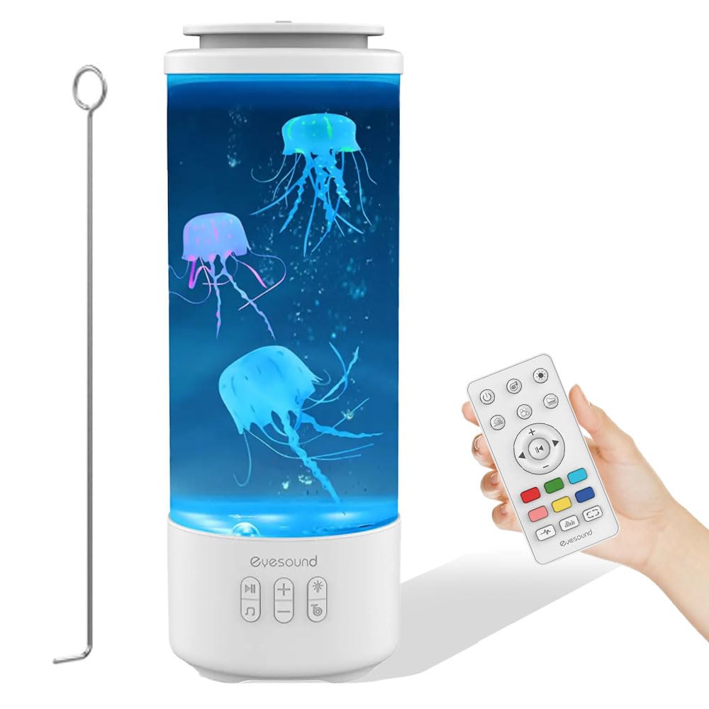Lampa z meduzami, do akwarium, 7 zmian kolorów, 4 tryby świecenia, lampa lawowa, meduzy, głośnik Bluetooth, z pilotem zdalnego sterowania, dekoracja domu (biała)
