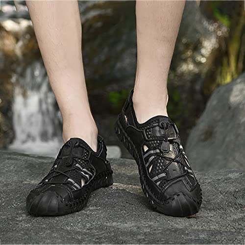 Fanxus Mens Leather Sandals Summer Trendy Leather Sandals Outdoor Sports Non Slip Sandals Thick Sole Closed Toe Fisherman Beach Sandals Arch Support Sandals,Black,12..5 #TOP2