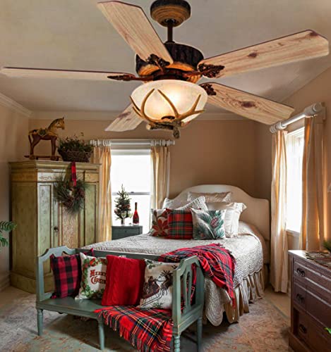Ykolupty D52Inch Antler Chandeliers Fan Light Rustic Ceiling Fan Fandelier Ceiling Fan Chandelier Ceiling Fan Cieling Fan With Remote Control Flush Mount Ceiling Fan #TOP2
