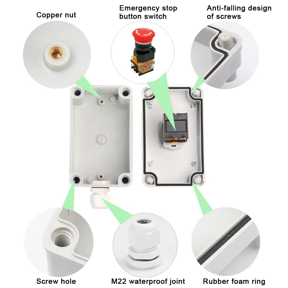 Interrupteur d'arrêt d'urgence avec boîtier IP66, bouton d'arrêt d'urgence autobloquant avec boîtier en plastique boîtier de bouton d'arrêt d'urgence bouton d'arrêt d'urgence interrupteur bouton pouss