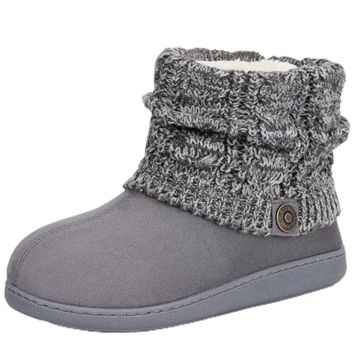 FamilyFairy Women's Slippers Boots Warm Winter Memory Foam, Grey 9-10