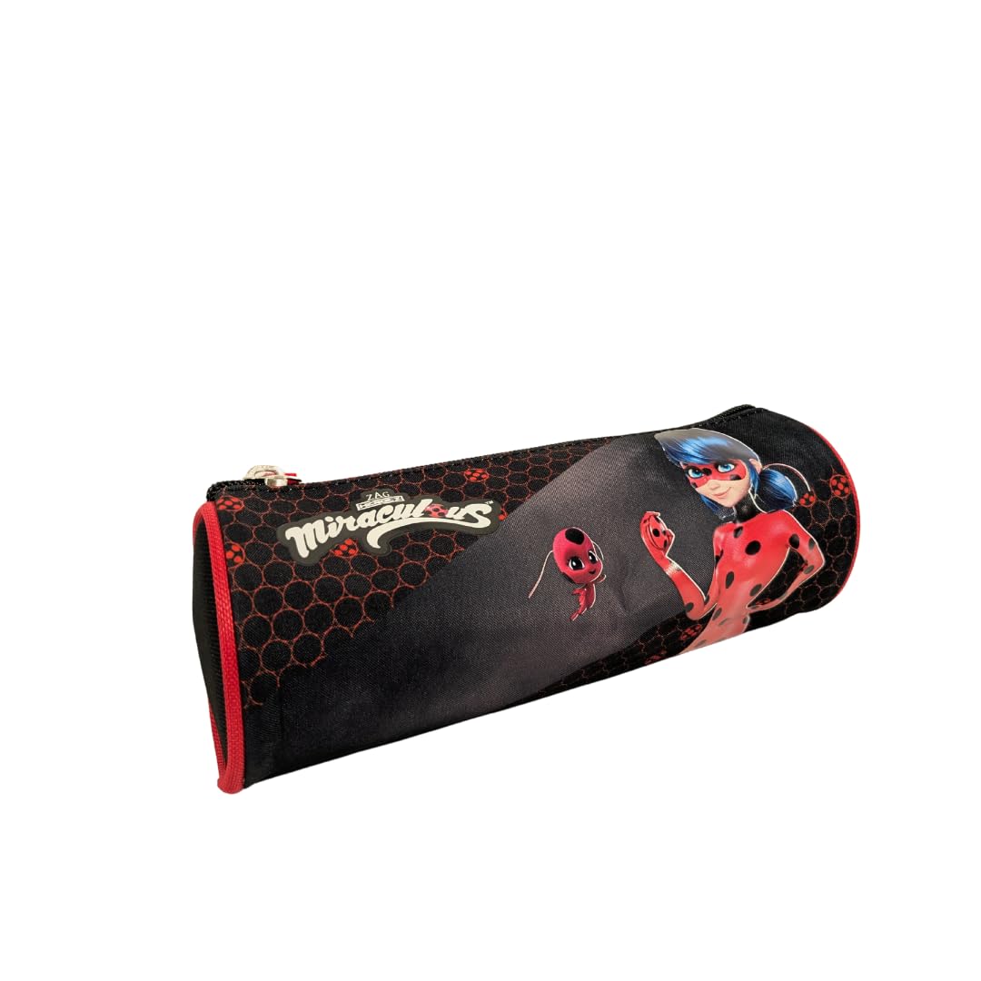 mybagstory - Miraculous Ladybug Pencil Case - 1 Compartment - 21.5 x 7.3 x 7.3 cm - Zip Closure - Black/Red