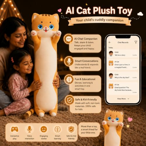 Image of Fluffy Long Cat Body Pillow AI Plush Toy Cuddly Stuffed Animal Companion for Bedding