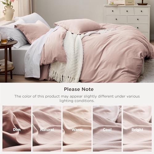 Image of Bedsure Rose Pink Duvet Cover King Size - 3 Pieces Prewashed Extra Soft Bedding Set, Includes 1 Duvet Cover 104x90 Inches with Zipper Closure & 2 Pillow Shams, Comforter Not Included
