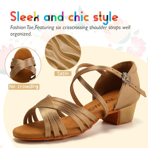 SWDZM Girls Latin Dance Shoes Low Heels Ballroom Salsa Tango Practice Dance Shoes for Girls Kids3