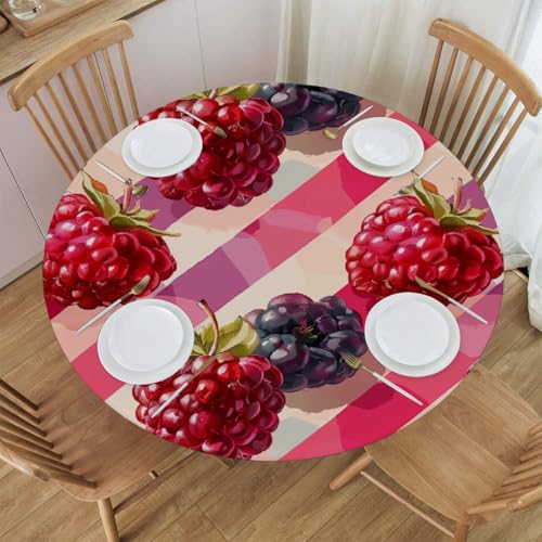 TropicalLife Nappe ronde imperméable – Élastique ajustée pour tables de 101,6 à 111,8 cm – Résistante aux taches – Motif fruits et framboises –...