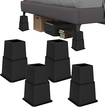 Bed Risers 8 inch Heavy Duty-Set of 4 Adjustable Furniture Risers, Elevation Heights of 3, 5 & 8 Inches, Supports Up to 1,300 lbs for Under-Bed Storage, College Dorms, Table and CouchBlack