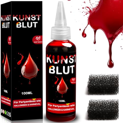 ELF-GRETTER 100ml Sangre Falsa Halloween Maquillaje Profesional, Fake Blood con Boquilla y Esponja para Zombie Efeitos Especiais, Carnaval Makeup Cosplay Party Fiesta Temática