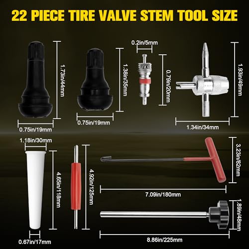 Image of Tire Valve Stem Tool Kit,22 Piece Quick Change Tire Valve Tool Kit,Tire Valve Stem Core Quickly Replacement Tool Kit for Replacing Leaky Valves in Cars,ATVs,Trucks, Motorcycles with TR412 /TR413