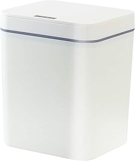 HshDUti Poubelle automatique 14 L avec capteur infrarouge - Grande capacité - Poubelle inductive rechargeable à piles - Blanc