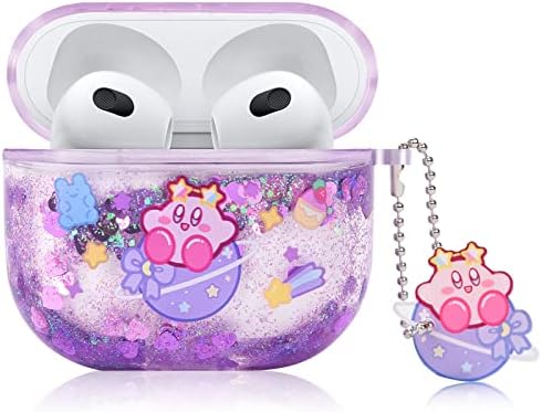Cute AirPod 3 Case Japan Cartoon Anime Design Clear Glitter Liquid Quciksand Hard Protective Cover Compatible with Airpods 3rd Generation Case 2021 for Women and Girls
