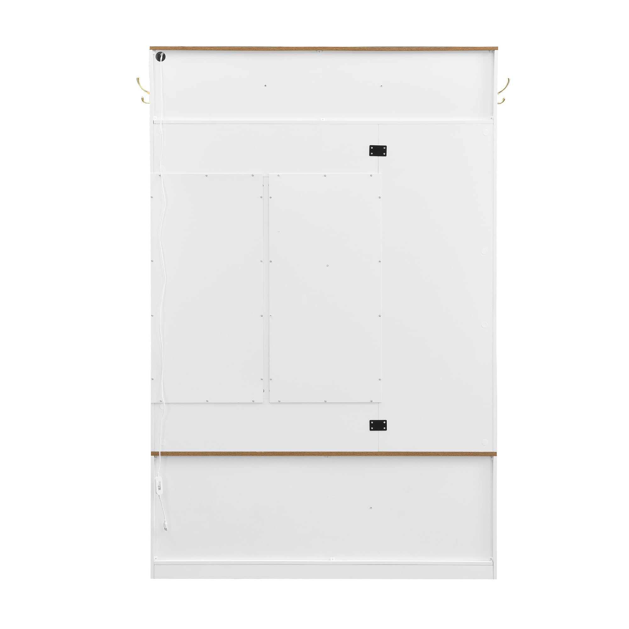 Scarpiera multifunzionale, 120 x 190 cm, specchio, ganci, cassetti, armadietto moderno con spazio di archiviazione, sedile, bianco + colore legno
