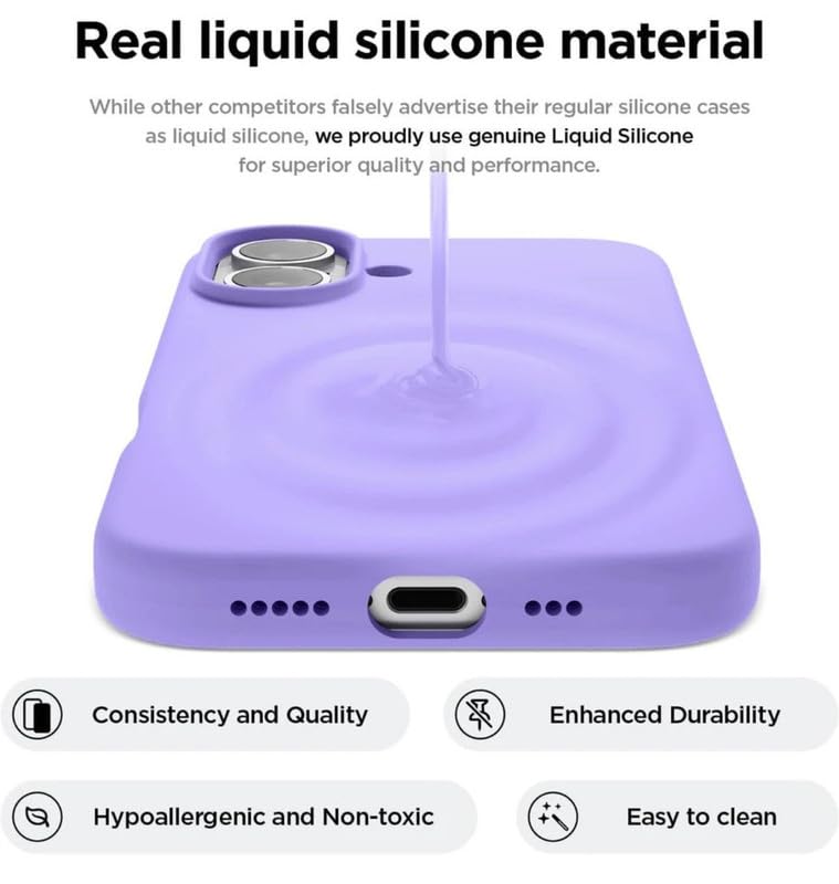 Image of Premium Liquid Silicone Case for iPhone 16 Plus - Slim Full Body Protective Back Cover with Soft Microfiber Lining, Anti-Slip Grip Scratch Resistant Phone Case (Lavender)