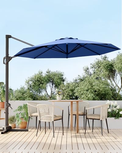 10FT Patio Umbrella Outdoor Large Cantilever w/Base Included Market Sun Shade Windproof Offset with 360-Degree Rotation for Garden Deck Pool Patio, Navy Blue