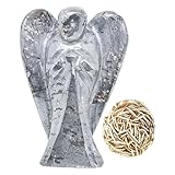 EDZZEL Figura de ángel de la guarda de cristal de hematita oscura tallada a mano, estatua de piedras preciosas de 5 cm con selenita del desierto de rosas (1 unidad)