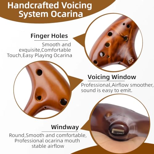 Image of Strawfire 12 Hole Ocarina Instrument,Alto C Ceramic Ocarina With Song Book Strap for Beginner(Yellow)