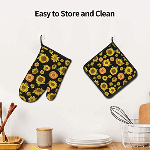 Sunflower Pattern Oven Mitts Pot Holders Set Of 2, Heat Resistant Oven Gloves For Kitchen Cooking,Baking,Bbq #TOP3