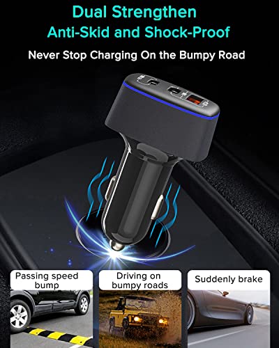 Image of USB C Car Charger 95W, 3-Port PD 65W PPS 55W QC3.0 30W Fast Car Charger for iPhone 14 /13 /12 /11 Pro Max, Samsung Galaxy, Google Pixel, MacBook /Laptop /iPad, Cigarette Lighter Adapter with Type-C Cable