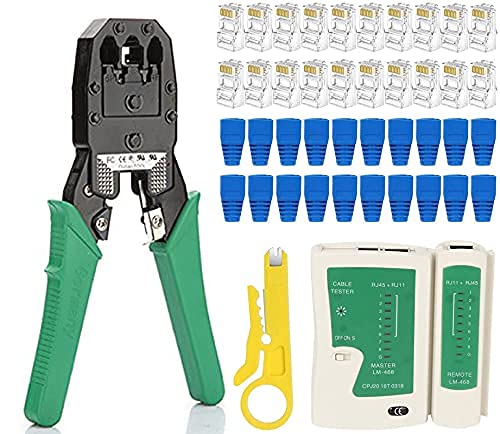 Sadow RJ45 Crimping Tool Kit Ethernet Crimp Tool Set,RJ-11,6P/RJ-12,1 Network Cable Tester,8P/RJ-45 Crimp crimping tool,Cut and Strip Tool with 20PCS RJ45 CAT5 CAT5e Cat6 Connectors, 20PCS Boot Covers (B09DT771M1) Amazon Price History, Amazon Price Tracker