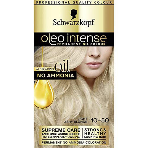 Schwarzkopf Oleo Intense Permanent Blonde Hair Dye, Oil Enriched, Ammonia Free, Up to 100 Percent Grey Coverage, Light Ashy Blonde 10-50