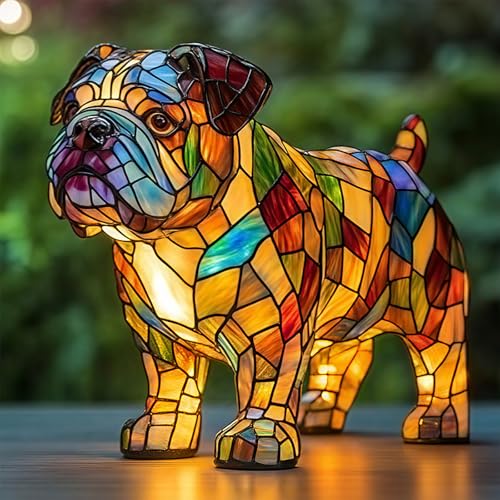 Katzenlampe, Französische Bulldoggenlampe, LED Katzenlampe Mosaik/Yorkshire Terrier/Chihuahua Lampe USB,Tischnachtlicht Aus Kunstharz Mit Tiermotiv, Süßes Haustiergeschenk Für Hundeliebhaber (A)