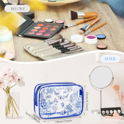 Set of 10 Clear Floral Cosmetic Bags PVC Makeup Bags Waterproof Travel Organizer Toiletry Pouches for Wedding Birthday Baby Shower Party Ideal Gift for Women Nurse Bridesmaid(Blue)2