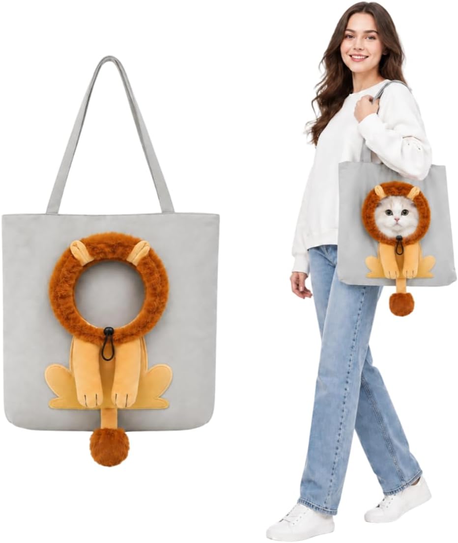 Paw Bag, Lion-Shaped Pet Canvas Shoulder Bag, Cat Carrier Bags for Outings