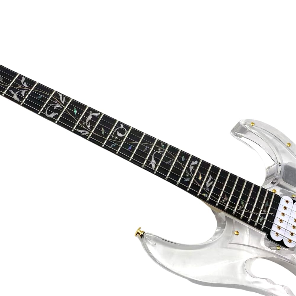 Yinfente Kit de guitarra eléctrica de 39 pulgadas, guitarra acrílica transparente, tamaño completo, guitarras eléctricas de cuerpo sólido para principiantes con diapasón de palisandro y LED azul claro