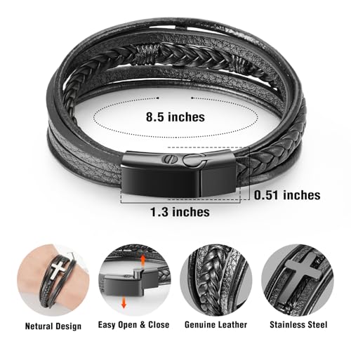 abooxiu Cremation Jewelry for Ashes Cross Urn Bracelet Leather Cremation Bracelets Stainless Steel Ashes Bracelet Memorial Ash Keepsake of Loved Ones Multi-Layer Braided Wristband for Men Women by abooxiu - Used condition - Image 2