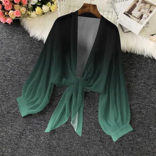 Shrugs for Women Dresses Lightweight Front Tie Cropped Cardigan Casual Long Sleeve Chiffon Summer Kimono Cardigans4