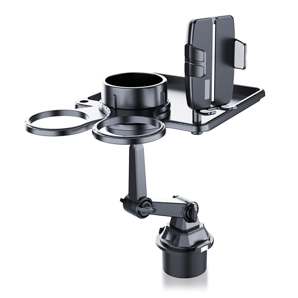 CIHAQQ 1 PC Car Cup Holder Expander with Tray and Phone Mount for Nissan Navara D40 2005-2015, 3-in-1 Multifunctional Food Table with 360° Swivel Arm