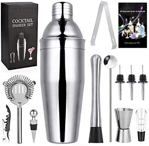 GOLDGE Coctelera Profesional 12Pcs Cocktail Kit, Cocktail Shaker Acero Inoxidable 750ml Professional Barman Kit Coctelería Juego de Bar para Mezclar Bebidas, Barra,hogar, Regalos Navidad Originales