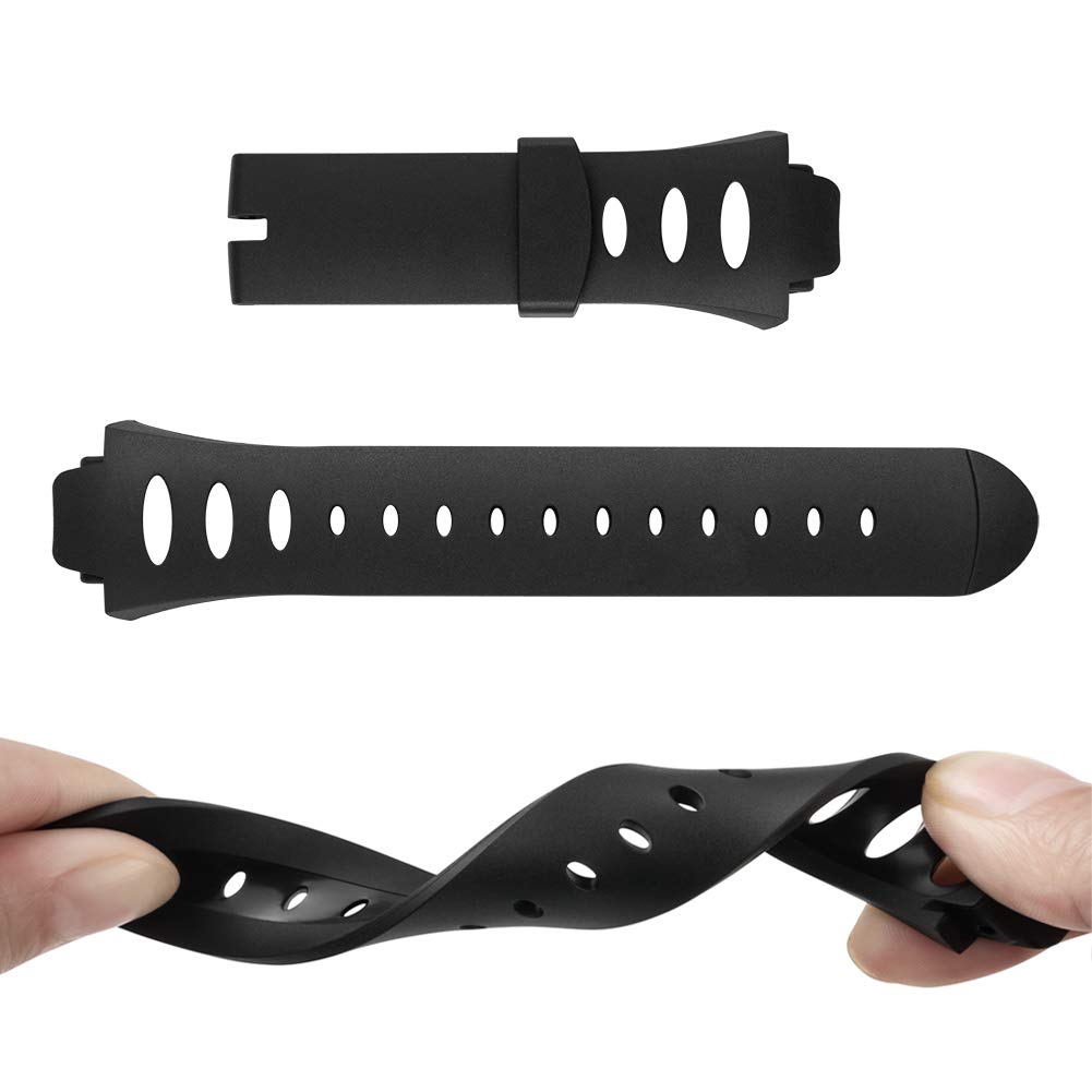 Bracelet de montre compatible avec Suunto Observer Tt St Sr G6 X6HRM - Bracelet de montre de rechange classique en caoutchouc souple - Boucle noir/argenté