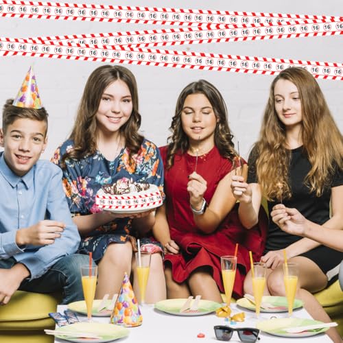 Augesak 16. Geburtstag Deko: Absperrband 7.5cm x 30m, Verkehrszeichen rot/weiß, Unisex Geburtstagsdeko