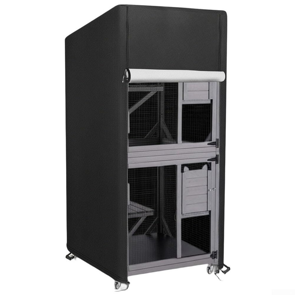 Katzenhaus-Abdeckung, wetterfest, robustes 600D-Oxford-Gewebe für großes Katzenhaus im Freien, 84 x 84 x 180 cm, wasserdicht, winddicht mit Reißverschluss-Tür, Schwarz