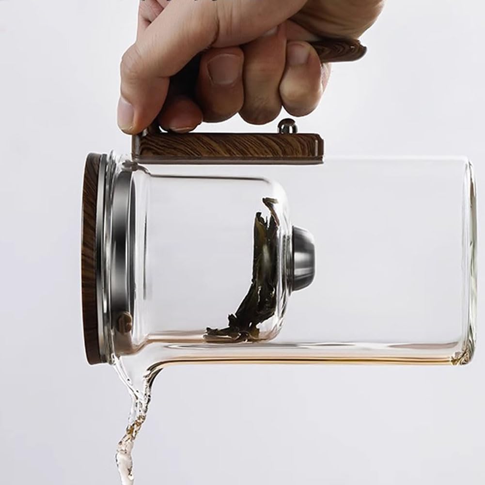 Wassertrennende Glasteekanne, Wassertrennende Glasteekanne mit Holzgriff, Druckkontrolle, magische Teekanne aus Glas, magnetische Filterteekanne mit zwei Sieben (720ml)
