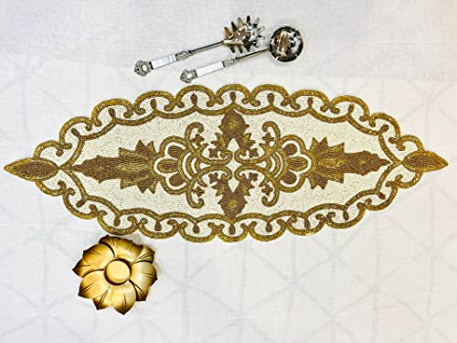 Image of Elegant Golden Table Runner for Center Table, Pack of 1 (13 x 36 Inches) - Premium Multicolor Handcrafted Dining Table Runner for Living Room, Kitchen & Home Decor