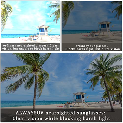 ALWAYSUV Distance Sunglasses Tinted Black Men Women Nearsighted Shortsighted Myopia Glasses These Are Not Reading Glasses -3.04
