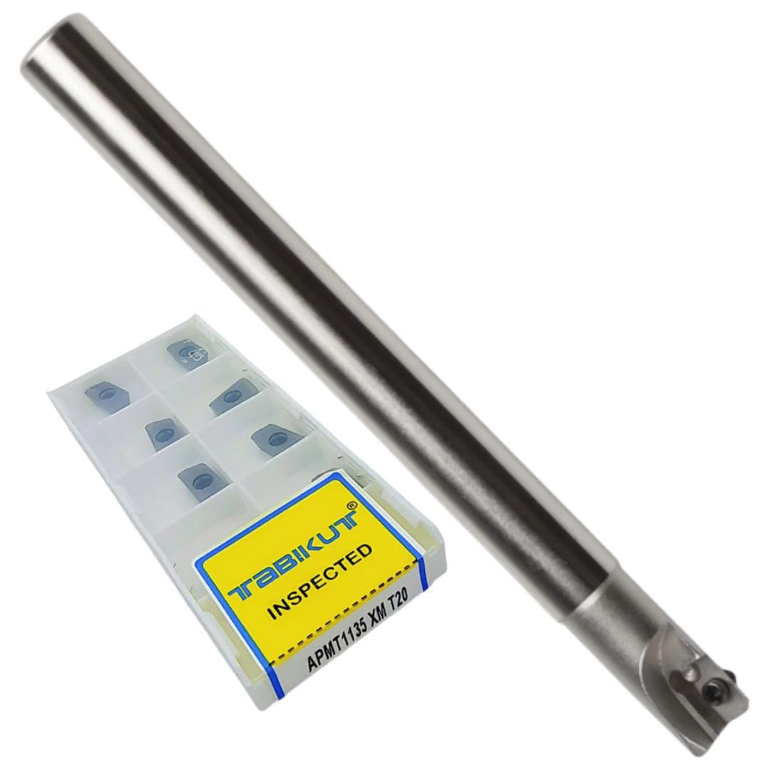 Buyohlic Indexable End Mill 12mm Length | Shoulder Milling Cutter | 10 Pcs APMT1135 Carbide Inserts Free (Dia 12 mm~Len 130 mm~12 mm Shank~1T)