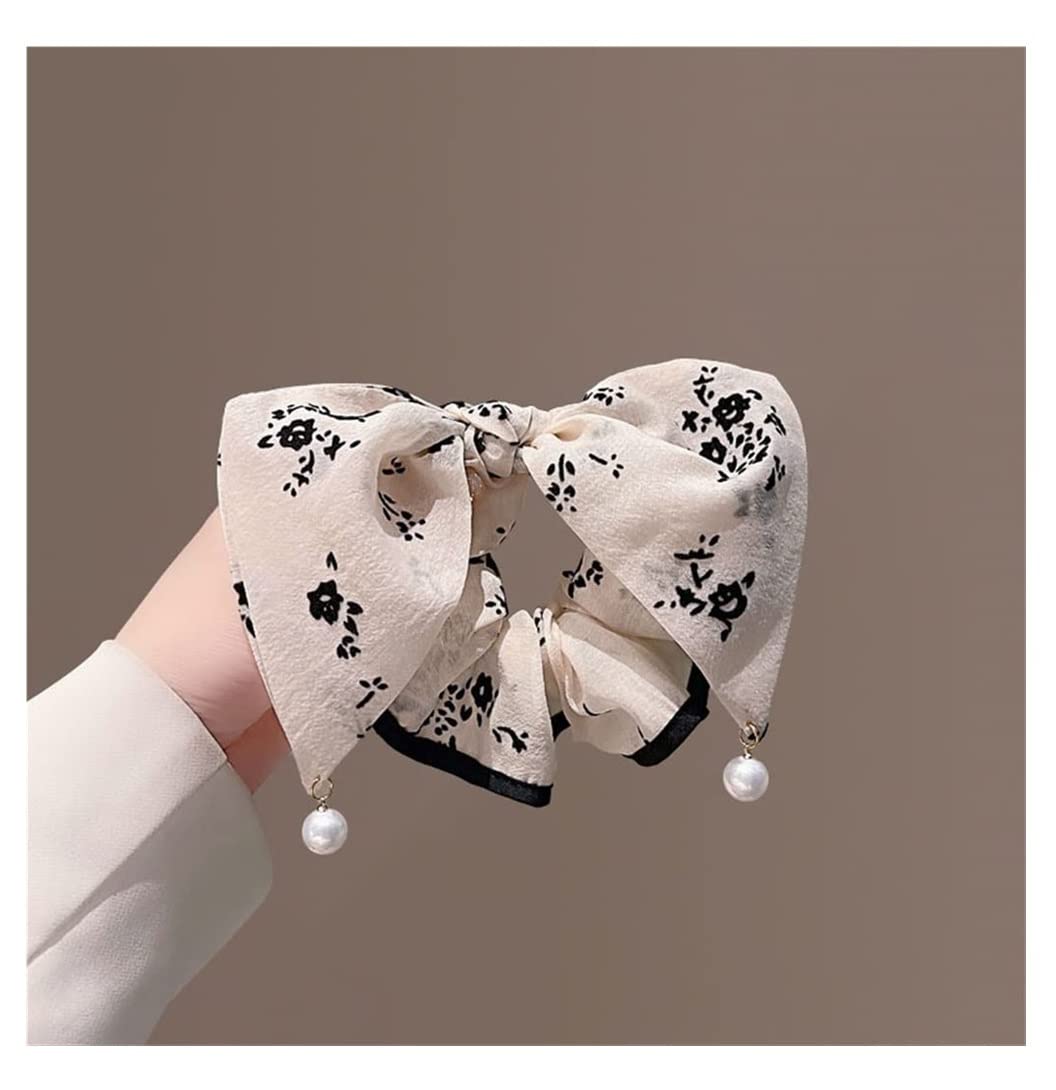 Scrunchies Haargummi Französischer Kleiner Blumen-Zweig-Bogen-Perlen-Anhänger-Haarring-Gummiband-gebundenes Haar-Seil Zopfgummi Elastische