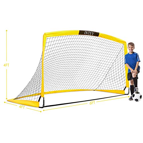 INTEY Soccer Goals, Set of 2- Size 6\'x4\' Portable Foldable Soccer Nets with Carry Bag for Games and Training for backyard for Kids and Teens