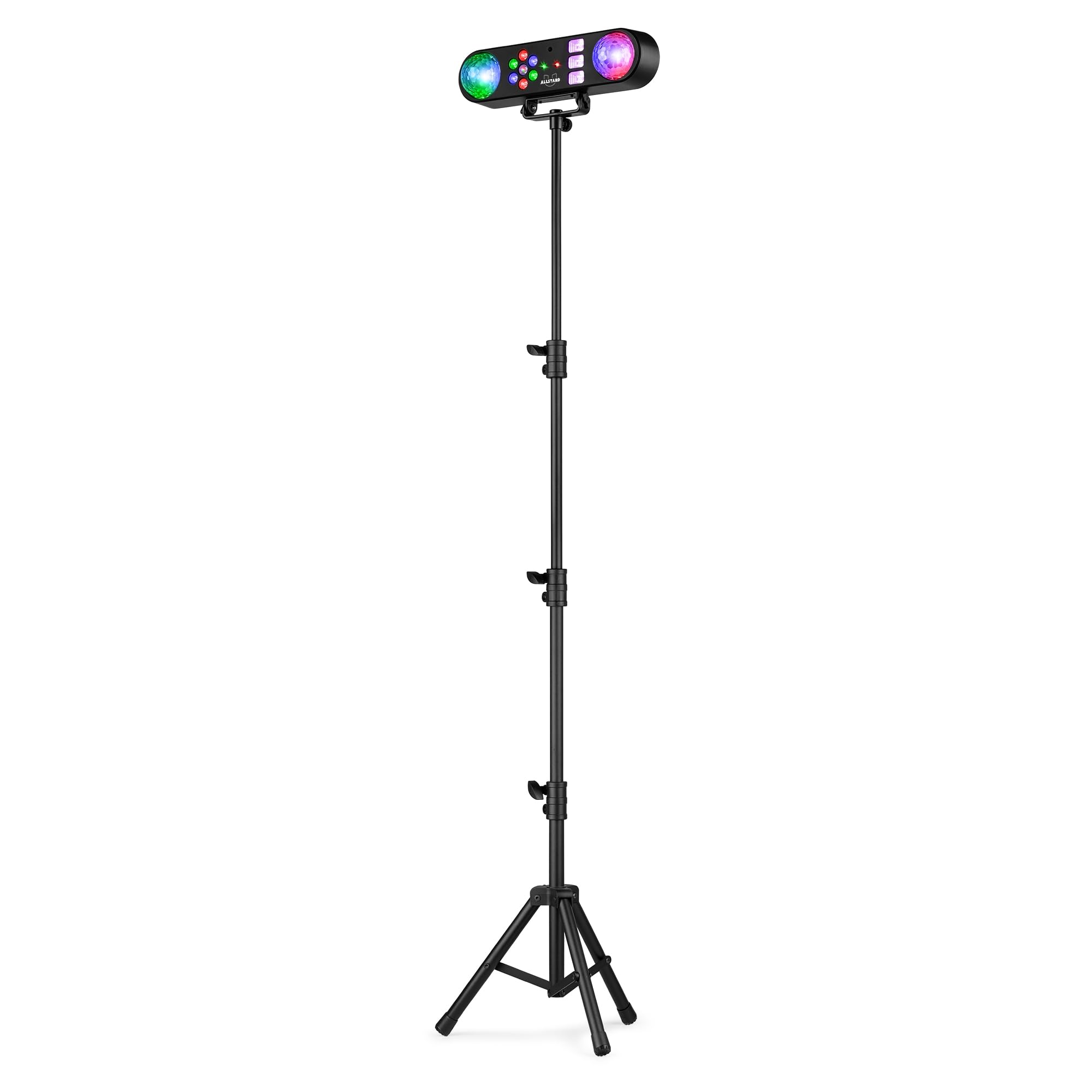 Fuzzix AllStar3 Party Bar - Barra de luces LED RGB con Jelly Ball giratorias, efecto wash, estroboscópico UV/blanco, control remoto, trípode ajustable y modo automático o musical