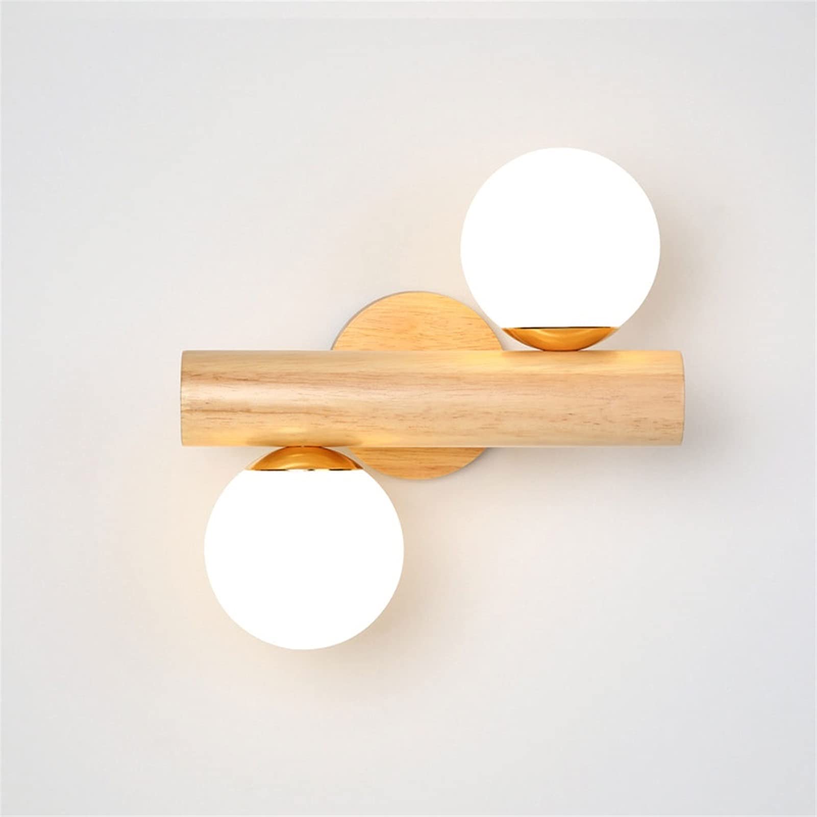 SXECAEPS Modern Globe Wall Lamp White Glass Shade Wood Sconce, Adjustable Wooden Light Indoor Headboard Lighting Fixtures for Living Room Bedroom Bedside Hallway Entrance