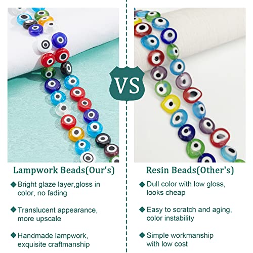 Nbeads 350 Pcs 8Mm Lampwork Evil Eye Beads, 9 Colors Real Glass Turkish Beads, Diy Crafts Flat Round Handmade Evil Eye Spacer Beads With Container For Diy Bracelets Necklace Jewelry Making #TOP4