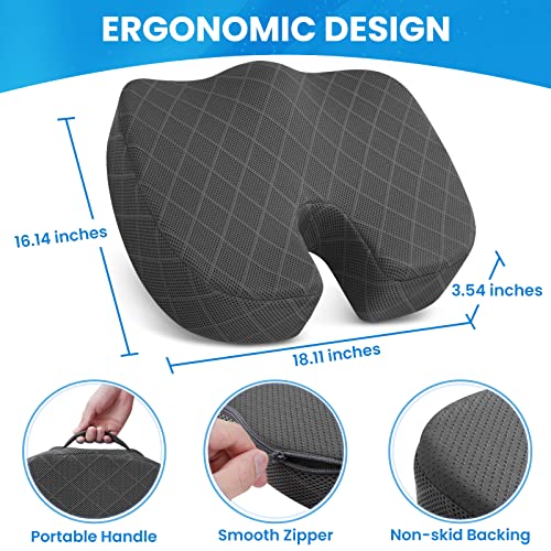 Image of TushGuard Seat Cushion - Memory Foam Cushion for Office Chair, Car Seat, Airplane, Bleacher - Sciatica & Hip & Coccyx Pain Relief Cushions for Long Sitting Office Workers, Car Drivers (Grey, X-Large)
