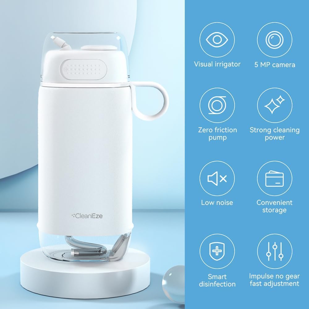 Irrigador bucal para dientes, con cámara de 5 MP 1080P, irrigador oral inalámbrico portátil, 3 puntas de chorro y 3 modos IPX7, impermeable, recargable, para el cuidado de dientes y aparatos