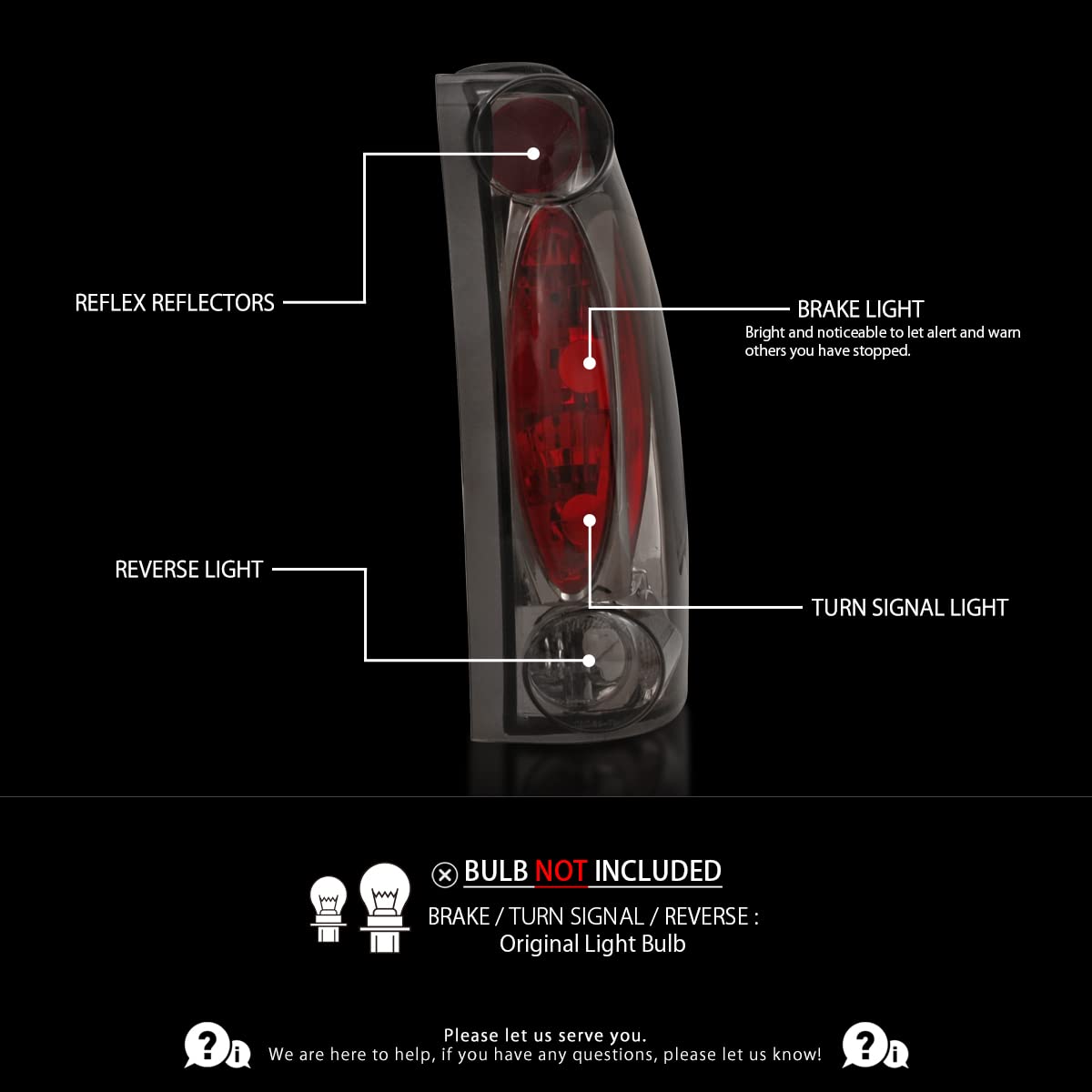 AUTOZENSATION Compatible with 1988-1998 Chevy C/K C10 1500/2500/3500, Silverado Sierra, Blazer Full Size, Suburban, Yukon, Tahoe, Left + Right Pair Assembly, Smoke Lens Tail Lights