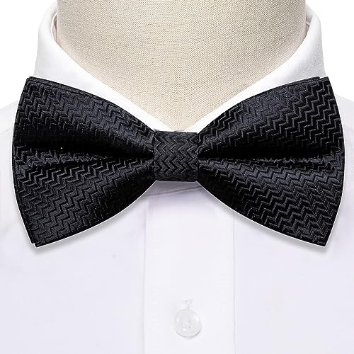 Image of Barry.Wang Paisley Striped Bow Tie for Men Silk Pre-Tied Bowtie Pocket Square Cufflinks Set Formal Wedding Party Prom